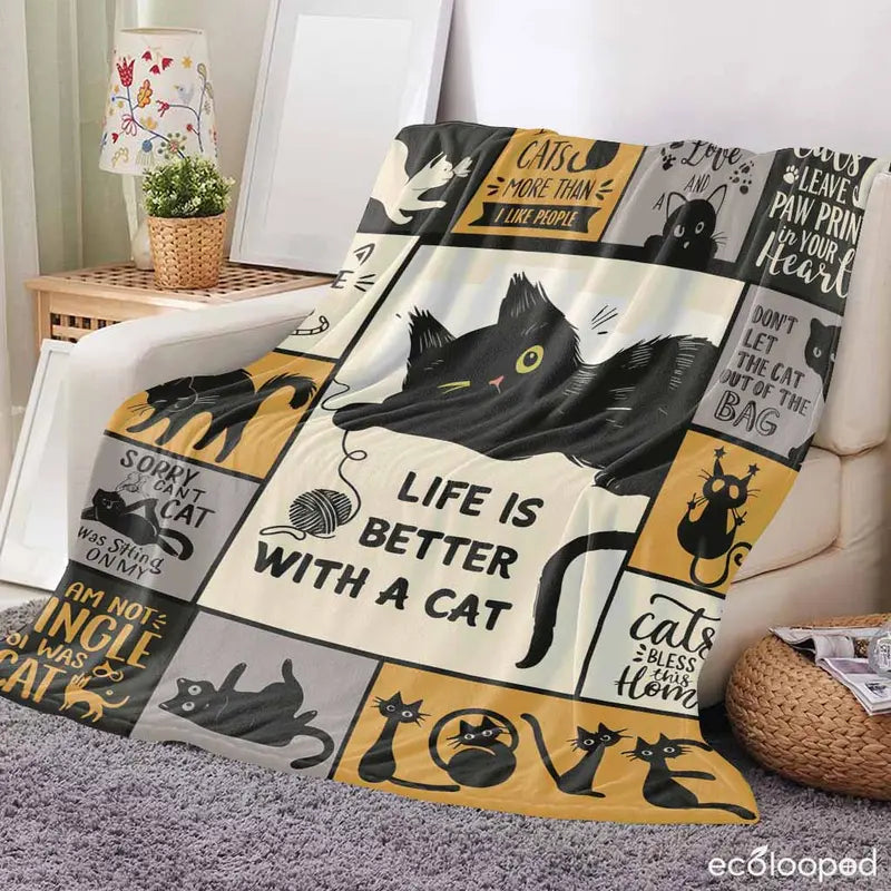 Flannel Throw Blanket - 30*40 Inches Halloween Animal Graphic, Super Soft Warm Lightweight Breathable, Wrinkle-Resistant Anti-Pilling, Whimsical Cartoon Paw Print Kitty Design Home Decor, Travel-Ready Throw for Business Trips, Ideal Gift for Cat Owners