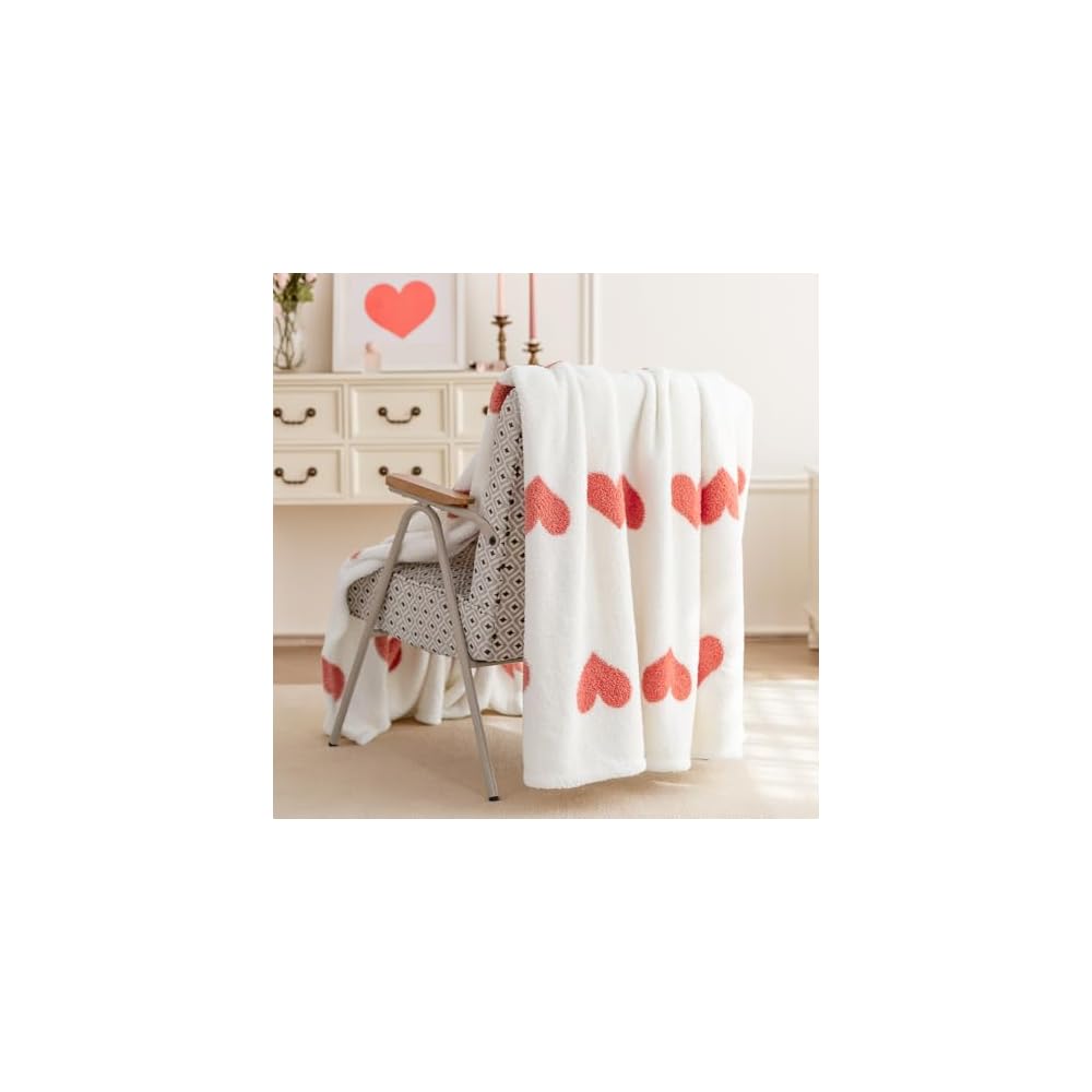 Fleece Throw Blanket, Reversible Decorative Hearted Pattern for the Bed, Couch and Sofa, 50" W × 60" L, Pink Heart