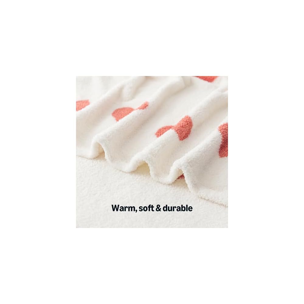 Fleece Throw Blanket, Reversible Decorative Hearted Pattern for the Bed, Couch and Sofa, 50" W × 60" L, Pink Heart