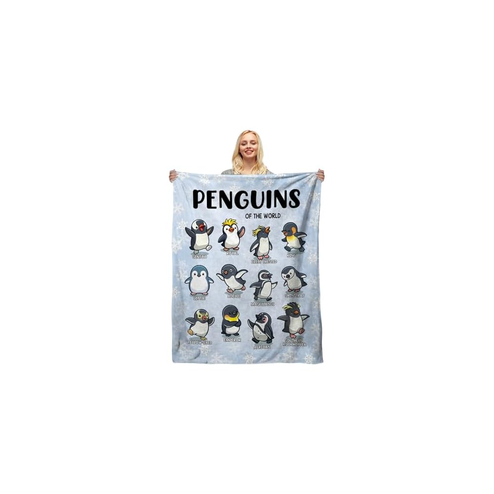 Penguin Blanket for Adults, Penguin Gifts for Women Adult, Types of Penguins Throw Blanket Penguins Lovers Gifts Decor Soft Cozy Flannel Fleece Illustration Throw Blankets Home Decor 50''x 60''