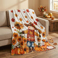 Fall Scarecrow Pumpkin Leaves Flannel Throw Blanket 50x60