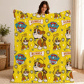 1PC Paw Patrol Rubble Allover Print Flannel Fleece, Yellow Background with Rubble Character, Badge, Paw Print & Name Sign, Soft Warm Cartoon Printed Blanket for Sofa Bed Office Camping, Birthday Christmas Gift for Paw Patrol Fans