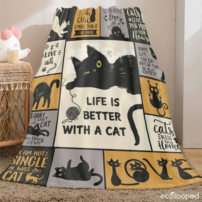 Flannel Throw Blanket - 30*40 Inches Halloween Animal Graphic, Super Soft Warm Lightweight Breathable, Wrinkle-Resistant Anti-Pilling, Whimsical Cartoon Paw Print Kitty Design Home Decor, Travel-Ready Throw for Business Trips, Ideal Gift for Cat Owners