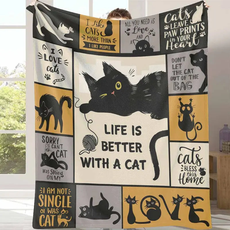 Flannel Throw Blanket - 30*40 Inches Halloween Animal Graphic, Super Soft Warm Lightweight Breathable, Wrinkle-Resistant Anti-Pilling, Whimsical Cartoon Paw Print Kitty Design Home Decor, Travel-Ready Throw for Business Trips, Ideal Gift for Cat Owners